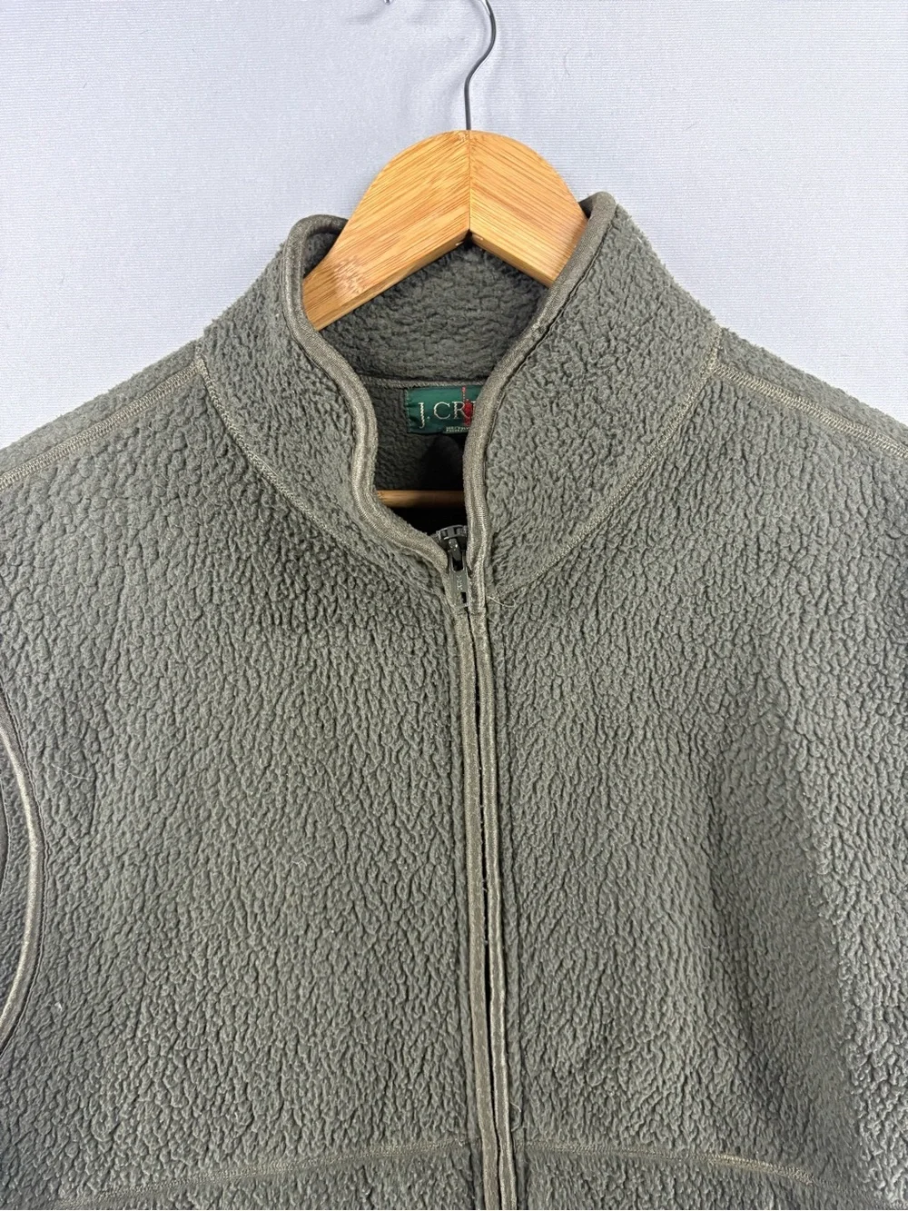 Vintage 90s J Crew Sherpa Fleece Vest Sz Large Green Olive Men